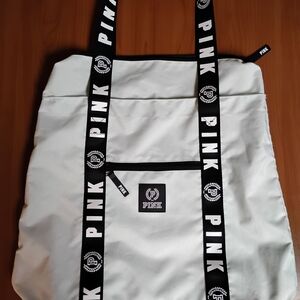 Pink Logo Light Blue Tote Bag